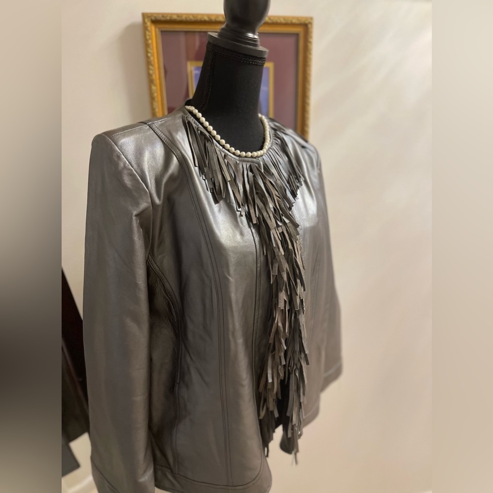 Joseph Israel New York Pearlized leather jacket with fringe
